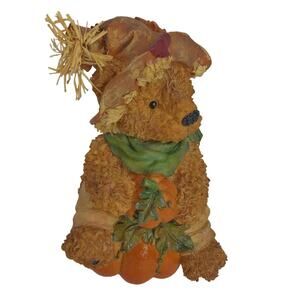 Vintage Scarecrow Teddy Bear on Pumpkin Thanksgiving Fall